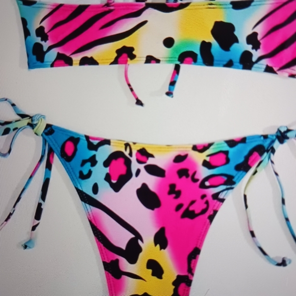 New never worn unbranded women's multi color leopard zebra 2pc bikini - Picture 6 of 7